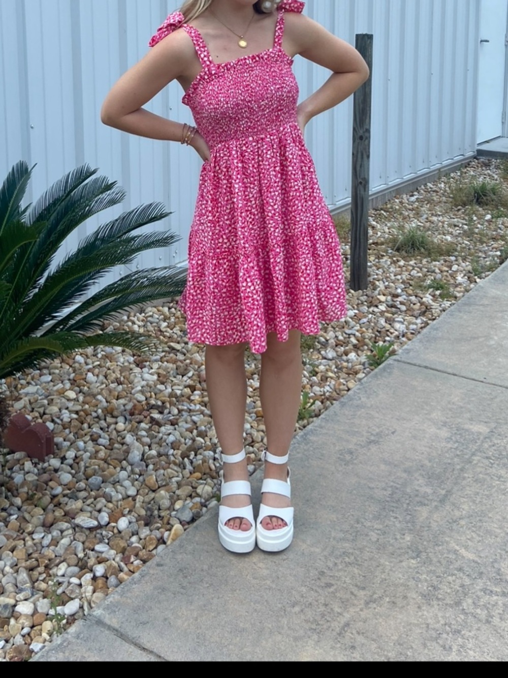 Pink Floral Tie-Shoulder Sundress